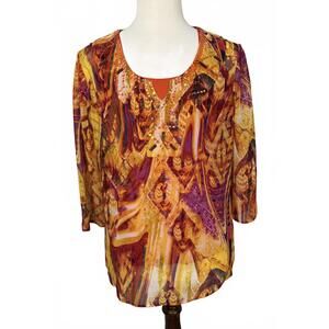Chico's Colorful Print Top with Orange Tank Layer, size 3